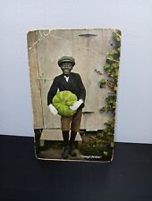 Rare Vtg 1911 Black Americana  Postcard Biy With Green Pumpkin Leighton Co. Card picture