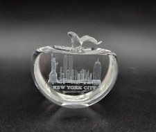 Vintage Etched Crystal Glass Clear New York City Paper Weight Apple Shape picture