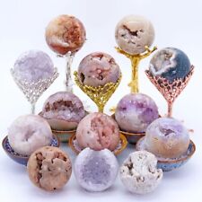 1pcs Natural Pink Amethyst Ball Geode Crystal Energy Healing Amethyst Stone Gift picture