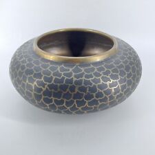 Vintage Solid Brass Handmade Black Acid Relief Console Bowl Vase Modernism India picture