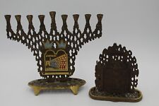 Vintage Brass Menorah with 10 Commandments w/ Swinging doors Made in Israel picture