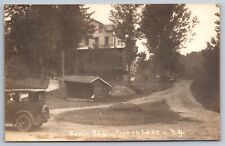 Eagle Bay. Fourth Lake. Vintage Car in Front. New York Real Photo Postcard RPPC picture