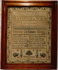 EARLY 19TH CENTURY VERSE, MOTIF & ALPHABET SAMPLER BY ELIZA CURRIE AGED 7 - 1810 picture
