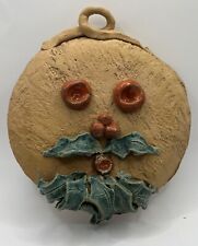 Terra Cotta Folk Art Pottery Small Whimsical Face Mask Wall Art - Multicolor picture
