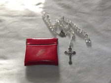VINTAGE CHRISTIAN JESUS ROSARY SILVER CRUCIFIX RED PRAYER CHANGES THINGS PURSE picture