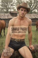 Cowboy in jean shorts about to ride his horse Print 4x6 Gay Interest Photo #615 picture