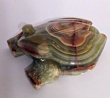 Hand Carved Frog Figurine Unique & Beautifully Patterned Green Onyx Exc Cond picture