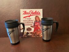 VTG Mrs Fields Pair Stainless Steel Tumblers -16 Oz w/Lids & Chocolate Cookbook picture