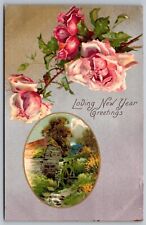 Loving New Year Greetings Watermill Antique Postcard UDB UNP Unused picture