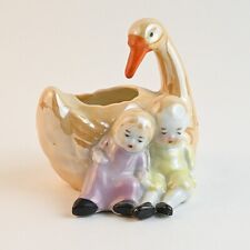 Mother Goose w 2 Sleeping Kids Vintage Lusterware Pin Cushion Hand Painted MIJ picture