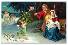 1910 Christmas Tree Religious Angels Winter Scene Embossed Staples MN Postcard picture