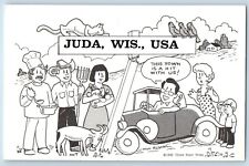 Juda Wisconsin Postcard This Town Is A Hit With Us Three Starr Press 1986 Linen picture