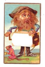 c1890 Stock Victorian Trade Card, Hobo & Monkey Holding Tin Cup picture