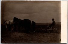 Harvesting Horse Wagon Farming Real Photo RPPC Postcard picture