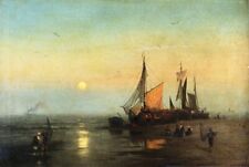 Art Oil painting Moonlit-Fishing-Scene-Herman-Herzog-oil-painting sail boa picture