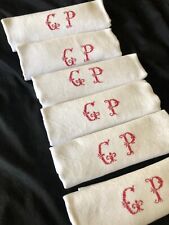 Set 6 HUGE Antique French Damask Napkins Red Thread Stitched Mono GP c1900s picture