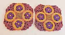 Two Vintage Woven Rattan Wicker Straw Colorful Trivets Hot Pads BOHO Purple picture