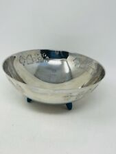 Tramontina Stainless Steel Embossed Teal Blue Green Footed Decorative Round Bowl picture