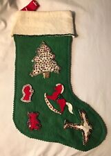 Vintage 1960’s Felt Sequin Hand Made Christmas Stocking ~ Rocking Horse ~ 12” picture