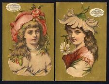 MAISON DEMOREST Patterns 2 Victorian Trade Cards LITTLE GIRLS Flower Hats picture