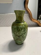Vintage Japanese Green Ceramic Vase with Landscape Design picture