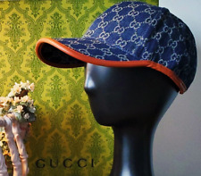 Gucci GG Supreme Monogram Denim Canvas Baseball Cap Bucket Hat Leather Brim. picture