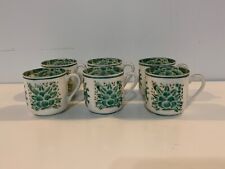 Vtg Japanese Porcelain Eggshell Set of 6 Cups with Hand painted Green Leaf Dec. picture