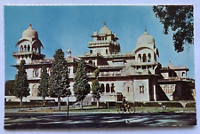 Albert Hall Museum Jaipur, Rajasthan India Man on Bicycle Gardens Trees Postcard picture