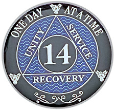 AA 14 Year Coin Blue, Silver Color Plated Medallion, Alcoholics Anonymous Coin picture