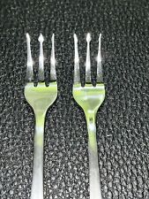 2 VTG Stainless Steel Monmouth Hors d oeuvre Pickle Forks Excellent Condition picture
