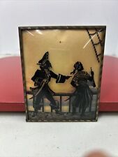 VTG Reverse Painted PIRATE Musician Convex Bubble Glass Framed Silhouette 4