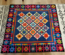 VTG Hand Made Quilt Quilted Top LAP Patchwork Stars Bright Colors Appx 47x47 picture