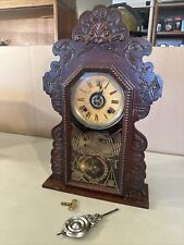 Vintage Antique Mantel Kitchen Gingerbread Clock With Pendulum & Key Ansonia picture