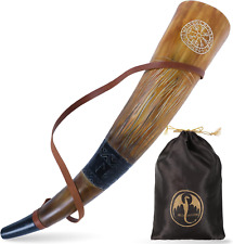 Viking War Blowing Horn| 18Inch Genuine Ox Battle Trumpet with Leather Strap-Han picture