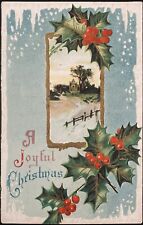 CHRISTMAS POSTCARD C.1912 (A29)~EMBOSSED “A JOYFUL CHRISTMAS” HOLLY BERRIES picture