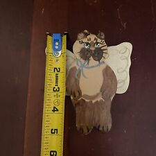 Vintage Wooden Cat Christmas Ornament Hand Painted Kitty With Angel Wings picture