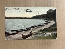 Postcard Crooked Lake Kalamazoo MI Michigan Boats Canoe Beach picture