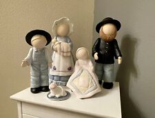RARE Vintage Hand Painted Ceramic, Faceless Amish Family, 9 Piece Figurine Set picture