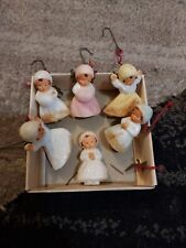 6 Vintage Plastic Sugar Mica Glitter Angel Ornaments Brass Wings West Germany picture