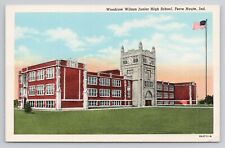 Woodrow Wilson Junior High School Terre Haute Indiana Vintage Linen Postcard picture