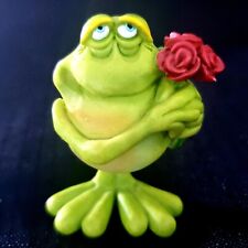 Vintage Russ Frog Holding Flower Roses Bouquet Figurine Collectible Figure picture
