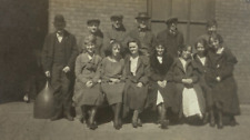 Group Of Women Sitting In Front Of Standing Men B&W Photograph 2.75 x 4.5 picture