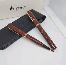 RARE Vtg Waterman Ideal 94 Fountain Pen and Pencil 14k Flexible Nib Red Marbled picture