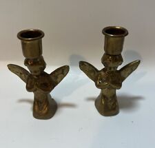 Vintage Solid Brass Miniature Angel Candleholders 2.5” picture