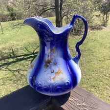 Vintage Pitcher RS Prussia Style in Royal Blue Gerber Daisy Pattern Reproduction picture