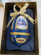 Mr. Christmas Musical Egg Ornament Music Box Porcelain Valerie Parr Hill ~ Blue picture