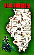 Famous Attractions Map Greetings from Illinois Vintage Postcard picture