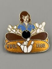Vintage WWBA 1980 PIn of Woman Surrounded by Bowling Pins Lapel Pin picture
