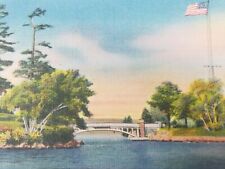 C 1940 Zavikon Island Thousand Islands NY Canada International Bridge Postcard picture
