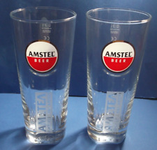 GREECE AMSTEL BEER Set Of Two Clear Tall Beer GLASSES 0.3L GREEK LOGO HELLAS NEW picture